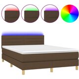 Krevet box spring s madracem LED tamnosmeđi 140x200 cm tkanina | shoptok.hr