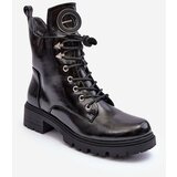 Kesi Patent Worker Ankle Boots with Black Hot Decoration Cene