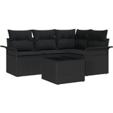 vidaXL 5-dijelni set sofe za vrt s jastučićima bež poli ratan, 2-sjedalna vrtna sofa s pohranom i jastučićima crni poli ratan Cijene