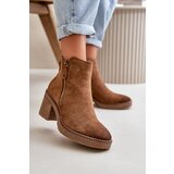 Kesi Insulated women's ankle boots with heels made of eco suede brown Velarilla Cijene