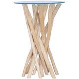 vidaXL Klubska mizica s stekleno površino 35x35x50 cm trdna tikovina | Shoptok.si