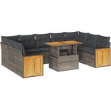  10-dijelni set vrtnih sofa poliratan i bagrem s jastucima sivi | shoptok.hr