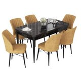 Hanah home set trpezarijski sto i 6 stolica nef black marble cappuccino | ePonuda.com