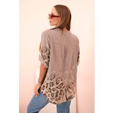 Kesi Włoski Women's cotton shirt with rolled-up sleeves and an animal pattern in fango | Shoptok.si