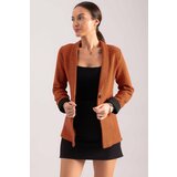 armonika Women's Orange Herringbone Pattern Fold Sleeve Single Button Cachet Jacket Cene