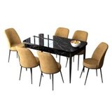 Hanah home set trpezarijski sto i 6 stolica zen black marble cappuccino | ePonuda.com
