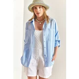 Bianco Lucci Women's Double Pocket Oversize Linen Shirt