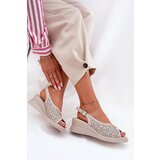 VINCEZA Womens Leather Wedge Sandals 41476 Beige | Shoptok.si