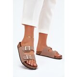 Boto Women's sandals with golden buckles and stitching khaki Lunera | Shoptok.si