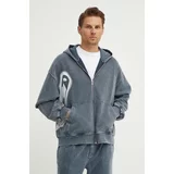 K+LUSHA Bombažen pulover moški, siva barva, s kapuco, KLAPOLLOTJ008PX