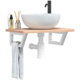 vidaXL Stenska polica za umivalnik jeklo in trdna hrastovina | Shoptok.si