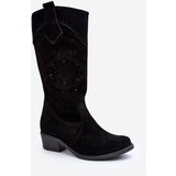 Zazoo 4043 Suede Low Heel Cutout Boots Black | Shoptok.si