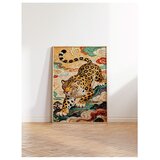Wallxpert uramljena slika 115253, leopard u orijentalnom stilu među šarenim oblacima, 30 x 40 cm, ram u boji prirodnog drveta Cene