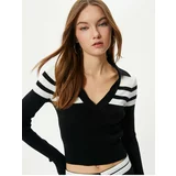 Koton Polo Neck Striped Crop Knitwear Sweater Long Sleeve Slim Fit