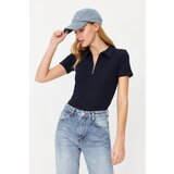 Trendyol Navy Blue Zipper Detailed Fitted Polo Neck Ribbed Stretchy Knitted Blouse | shoptok.hr