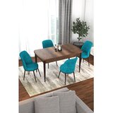 Hanah home trpezarijski set Via, sto na razvlačenje i 4 stolice, ploča u dekoru drveta Baroque, tirkizna tkanina Jerry | Eponuda.com