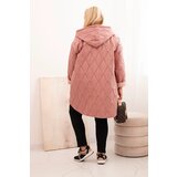 Kesi Włoski Women's Plus Size quilted jacket with a hood and the inscription HOPE dark pink | shoptok.hr