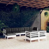 Maison Chic Seti vrtnega pohištva - Vrtna garnitura - Vrtni pohištvo set 9-delna z blazinami bela trdna borovina, (21798411) | Shoptok.si