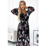 numoco basic Pleated midi dress with neckline, long sleeves and tie at the waist Numoco | Shoptok.si