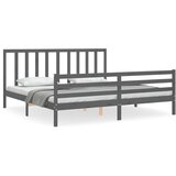 The Living Store Posteljni okvir z vzglavjem siv 200x200 cm trden les - Posteljni Okvir, (21525294) | Shoptok.si