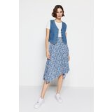 Trendyol Indigo Patterned Ruffle Asymmetrical High Waist Midi Stretch Knit Skirt | Shoptok.si