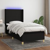 vidaXL Box spring postelja z vzmetnico LED črna 90x200 cm blago Cene