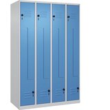 C+P Garderobna Z-omara Classic PLUS, 4 deli, svetlo sive / svetlo modre barve, Š 1200 mm, talni drsniki, vrtljiv zapah | Shoptok.si
