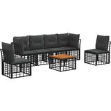  Set vanjskih sofa 7 pcs Crna i tamno siva Poliester - Crna sa stolom | shoptok.hr