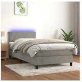  Box spring postelja z vzmetnico LED svetlo siva 80x200 cm žamet | Shoptok.si