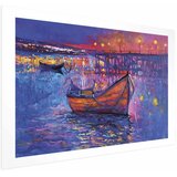  Plakat - Modern impressionism - night landscape of a lake with a floating boat 60x40 Bez okvira s margom | shoptok.hr
