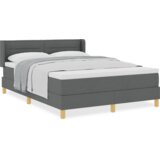 vidaXL Boks vzmetnica s prevleko Temno siva 160x200 cm Tkanina, Vzglavje s črtami Temno sivo 160 cm Tkanina | Shoptok.si