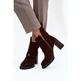 VINCEZA Ankle boots made of genuine suede on a heel with a buckle | Shoptok.si