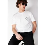 Trendyol Ecru Men's Regular Cut Logo Printed 100% Cotton Short Sleeve T-Shirt Cene
