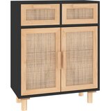  Komoda crna 60 x 30 x 75 cm masivna borovina i prirodni ratan | shoptok.hr