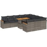  11-dijelni set vrtnih sofa poliratan i bagrem s jastucima sivi | shoptok.hr
