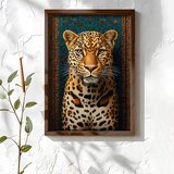 Wallxpert uramljena MDF slika NAL077-46, leopard ispred tirkiznog orijentalnog ćilima, 35,5 x 47 cm | Eponuda.com