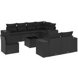 Maison Chic Seti vrtnega pohištva - Vrtna garnitura - Vrtni pohištvo set 9-delna z blazinami črn poli ratan, (21806138) | Shoptok.si