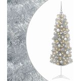  Umjetno usko božićno drvce s kuglicom 150 cm 150 LED lampica - 150 cm s LED-ima i srebrnim lopticama | shoptok.hr