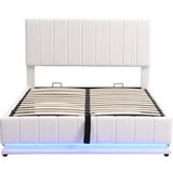 Lumor Postelja iz umetnega usnja z LED + letvena podlaga + nastavljivo vzglavje – 140x200 cm – bela, (22151369) | Shoptok.si