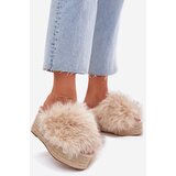 Boto Women's Wedge Slippers With Fur And Braiding Beige Virela | shoptok.hr