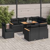 vidaXL Vrtna sedežna garnitura z blazinami 9-delna črn ratan/akacija | Shoptok.si