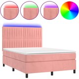 Krevet box spring s madracem LED ružičasti 140x190cm baršunasti | Eponuda.ba