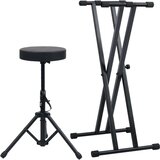  Set stalka za klavijature s dvostrukim nosačem i stolcem crni | shoptok.hr
