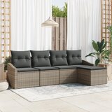 vidaXL 5-delni vrtni jedilni set z blazinami siva poly ratan | Shoptok.si