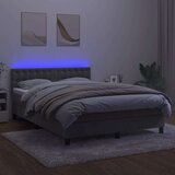 vidaXL Krevet box spring s madracem LED svjetlosivi 140x190 cm baršun | shoptok.hr