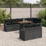 vidaXL set od 9 dijelova vrtnog kauča s jastučićima crni poli ratan akacija, sofa za 2 osobe s jastučićima crni poli ratan | shoptok.hr