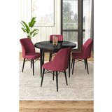 Hanah home Rox - Black Marble, Burgundy Black MarbleBurgundy Dining Table & Chairs Set (5 Pieces) | ePonuda.com