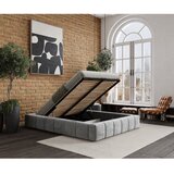 Maison de Rêve Svetlo siva oblazinjena zakonska postelja s prostorom za shranjevanje z letvenim dnom 200x200 cm Aruba L – | Shoptok.si