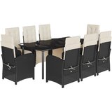  9-dijelni vrtni blagovaonski set s jastucima crni od poliratana Crna Dužina stola 200 cm | Shoptok.si