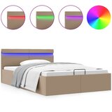 Maison Chic Dvižni Posteljni okvir - Dvoposteljna postelja - Zakonska postelja LED kapučino umetno usnje 140x200 cm, (21695019) Cene